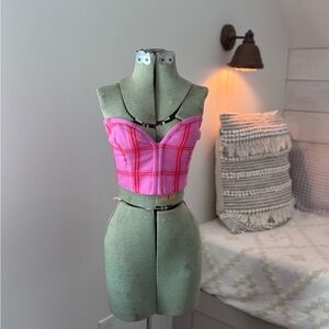 Mara Hoffman | Pink Plaid Bustier Top | 0